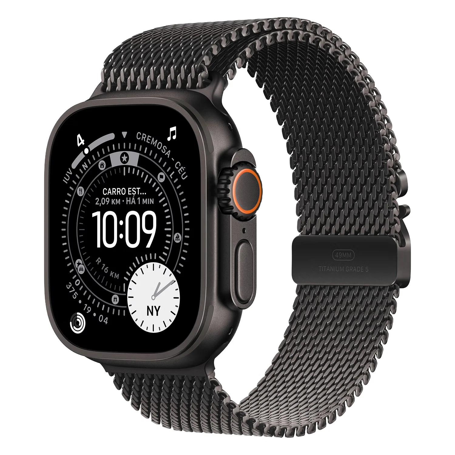Apple Watch Ultra 3 MF1T4ZP/A Celular + GPS Caixa Titânio Preto 49mm - Estilo Milanês de Titânio Preto (L)