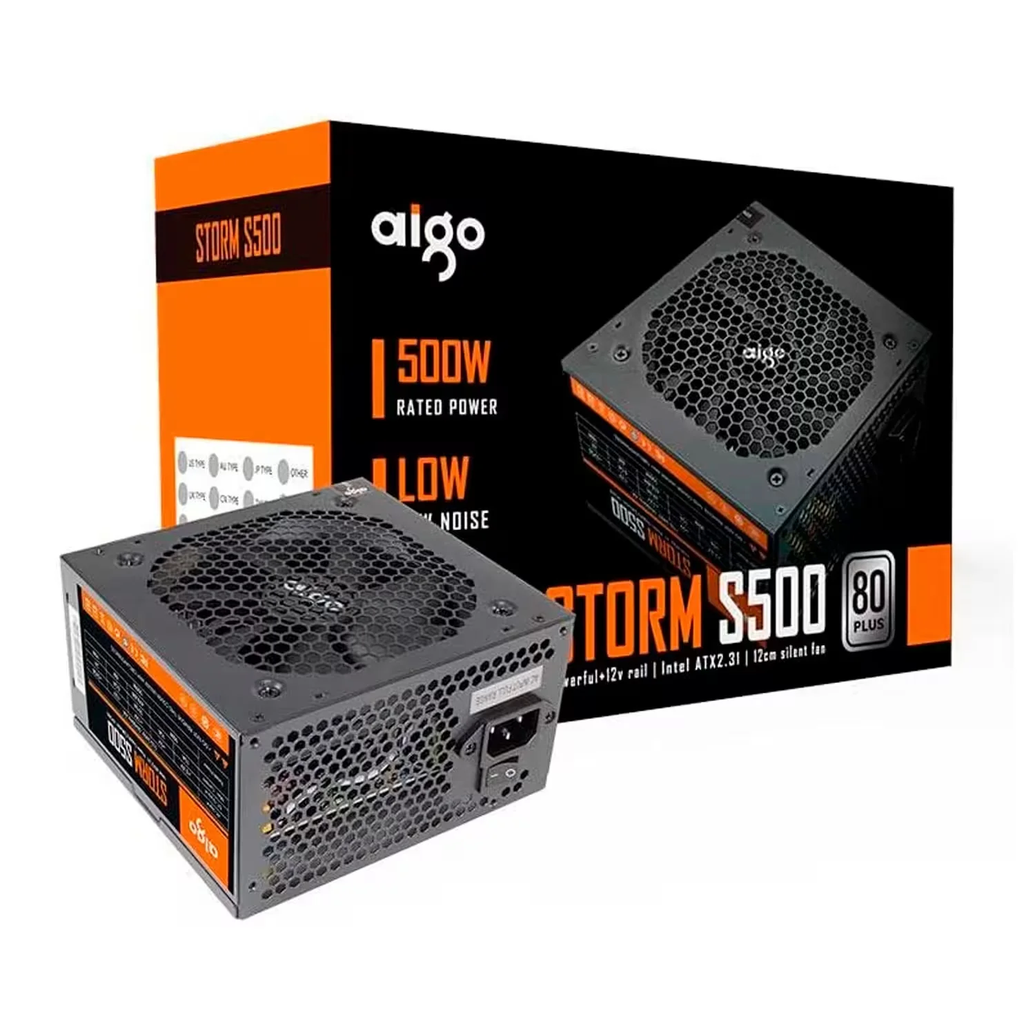 Fonte Aigo Darkflash Storm S500 ATX 500W 80 Plus White PFC Ativo Bivolt - Preto