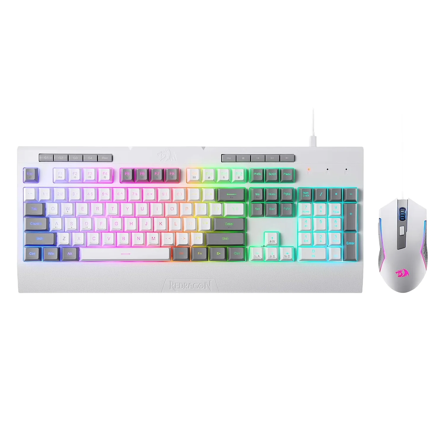 Kit Gamer Teclado e Mouse Redragon S151W RGB - Branco e Cinza