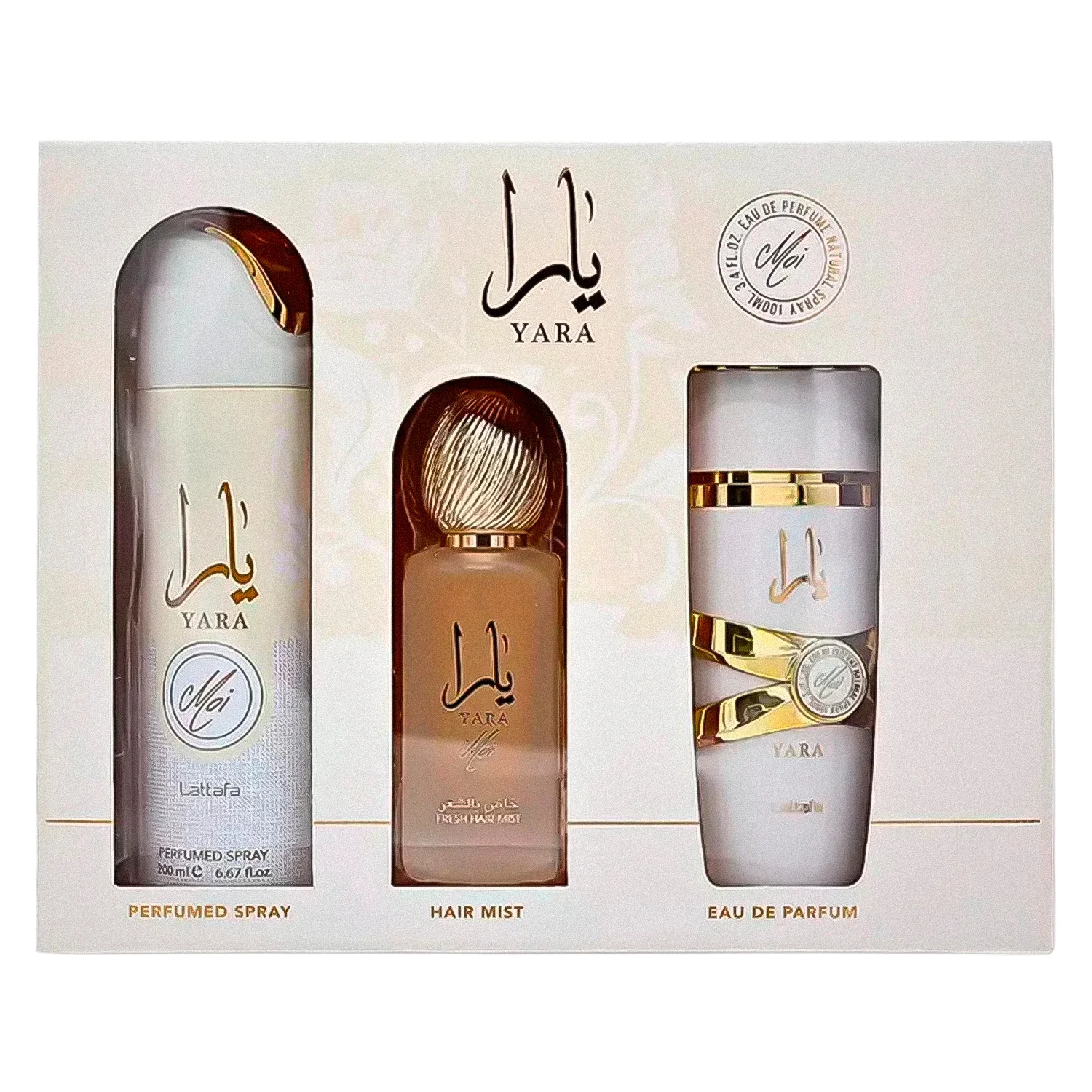 Kit Lattafa Yara Moi Feminino Perfume + Desodorante+ Air Mist
