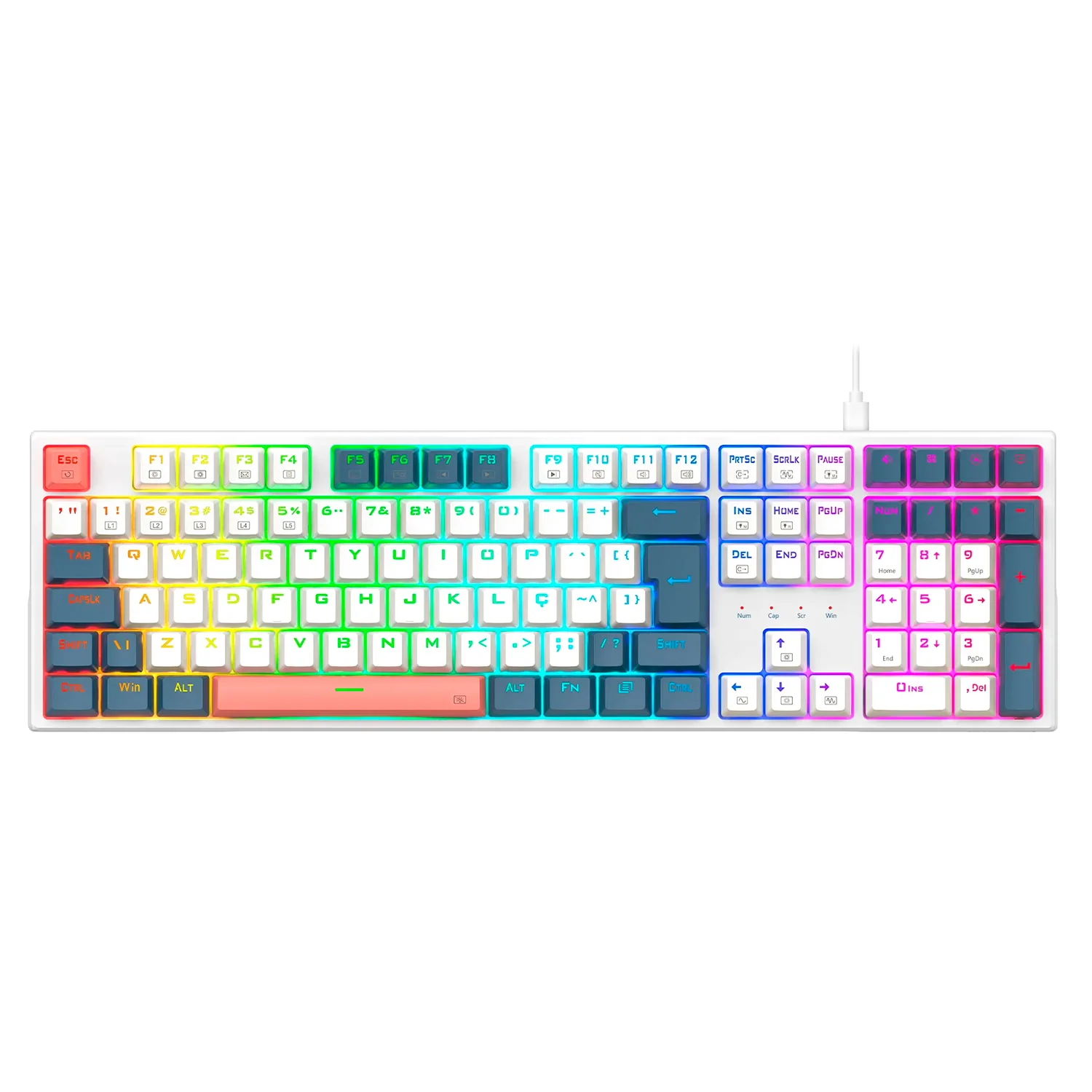 Teclado Gamer Redragon Trundle K668WGB RGB USB-C - Branco